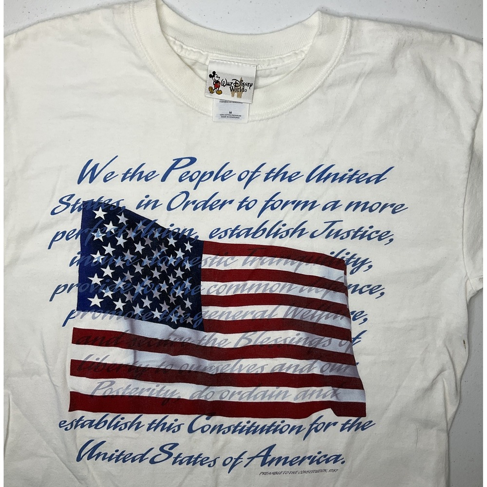 Vintage Walt Disney‎ World Parks Shirt USA Flag Constitution We The People Sz M